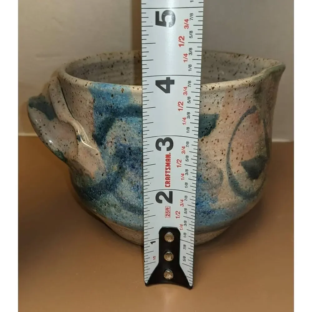 Handmade Signed Stoneware glaze Pottery Pink Blue Pitcher Jug Handle and Spout